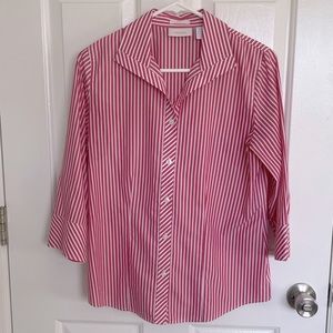 FINAL SALE $9 // Pink Striped Button Up Collared Shirt No-Iron 100% Cotton